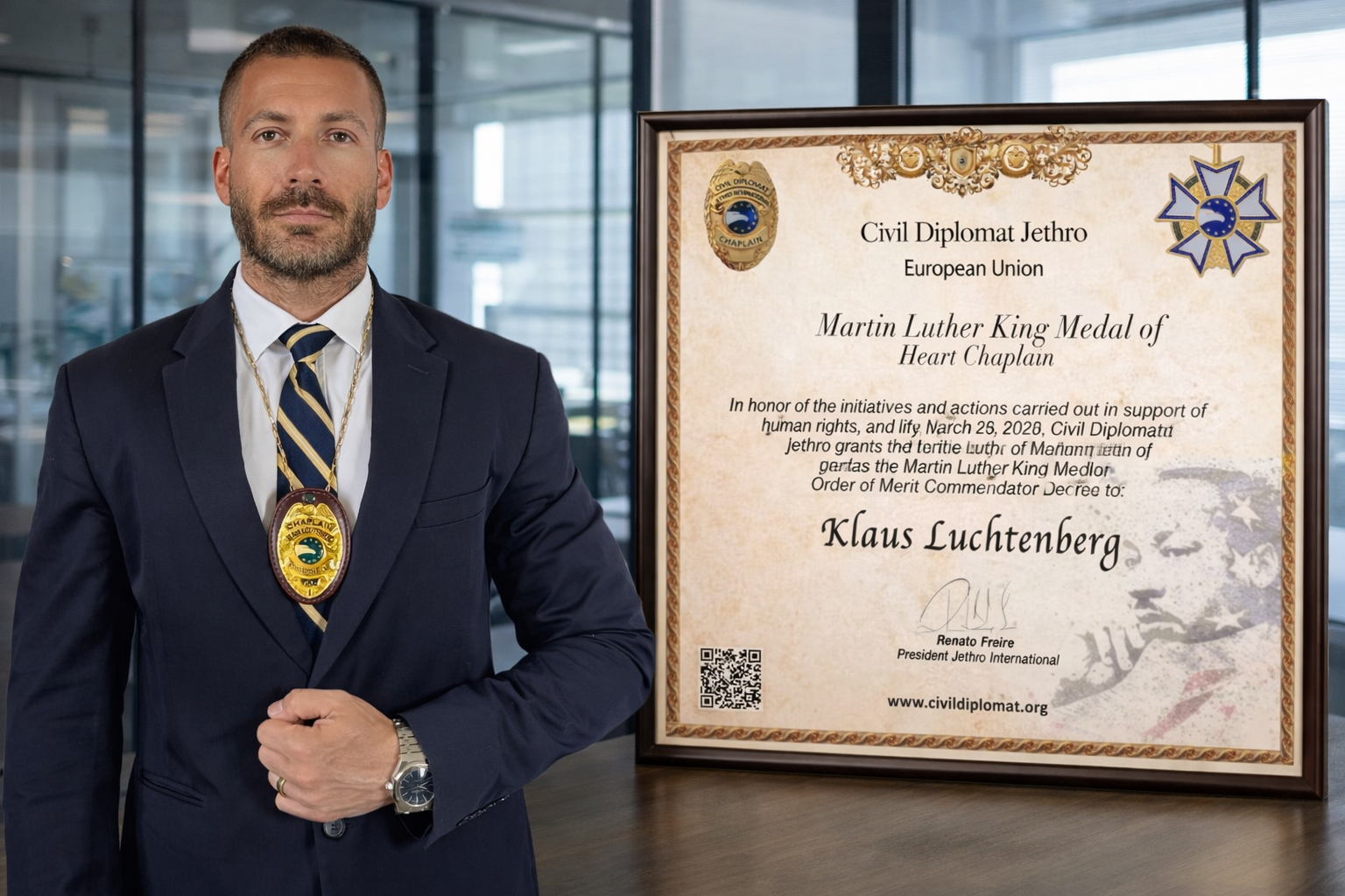 Civil Diplomat Klaus Luchtenberg receives the Martin Luther King Award by Jethro International